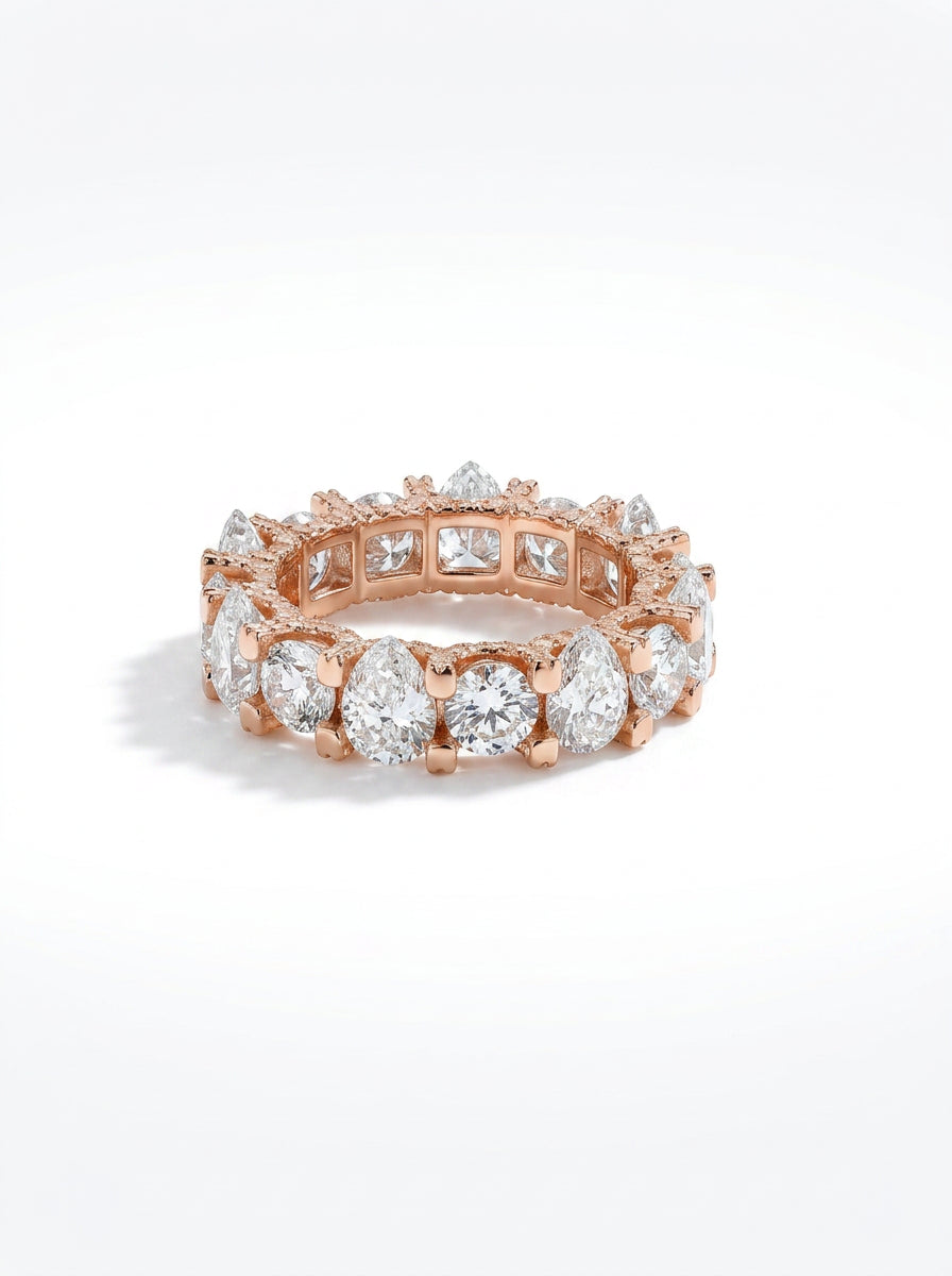 Pear and Round Diamond Eternity Ring in 18ct Rose Gold